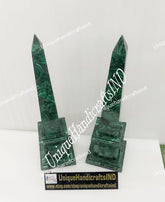 Large Genuine Polished Malachite Obelisks – Set of 2 | Unique Semi-Precious Stone Inlay Decor Unique Handicrafts IND